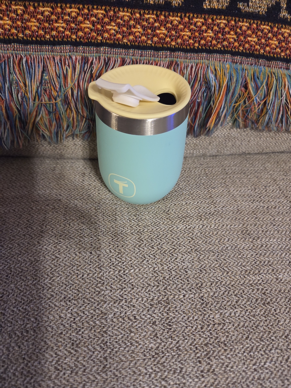 Tupperware Aqua Blue Stainless Steel Tumbler with Cream Lid